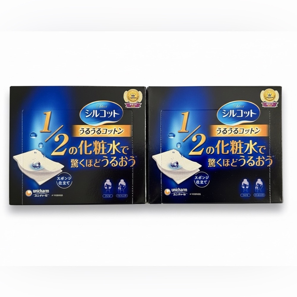 New Unicharm Silcot Sponge Facial Cotton Puff Wipes 40 Pc/Pack x 2 Packs